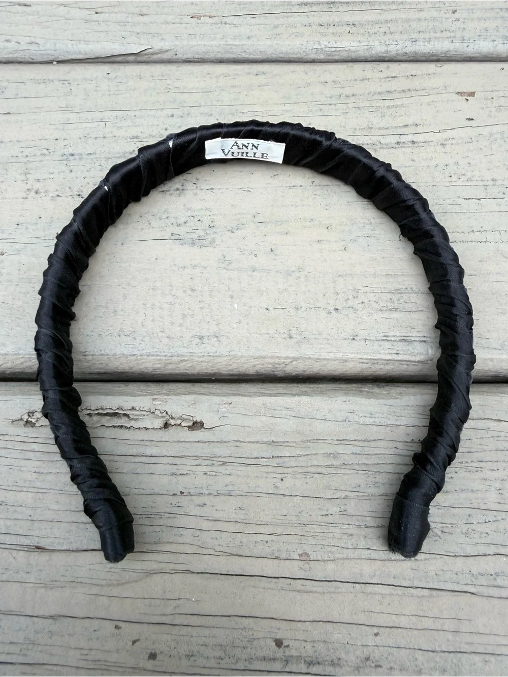 Ann Vuille Black Wrapped Satin-Textured Padded Headband